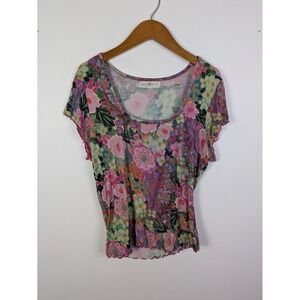 Natural Life Women's Floral Short Sleeve T Shirt Large All Over Print Top